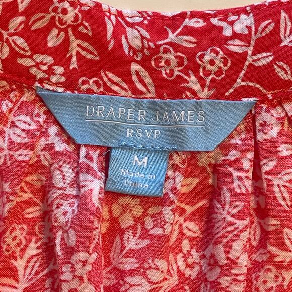 Draper James RSVP Smocked Top Womens Medium Red & White Floral Ditsy Cottagecore - Picture 5 of 8